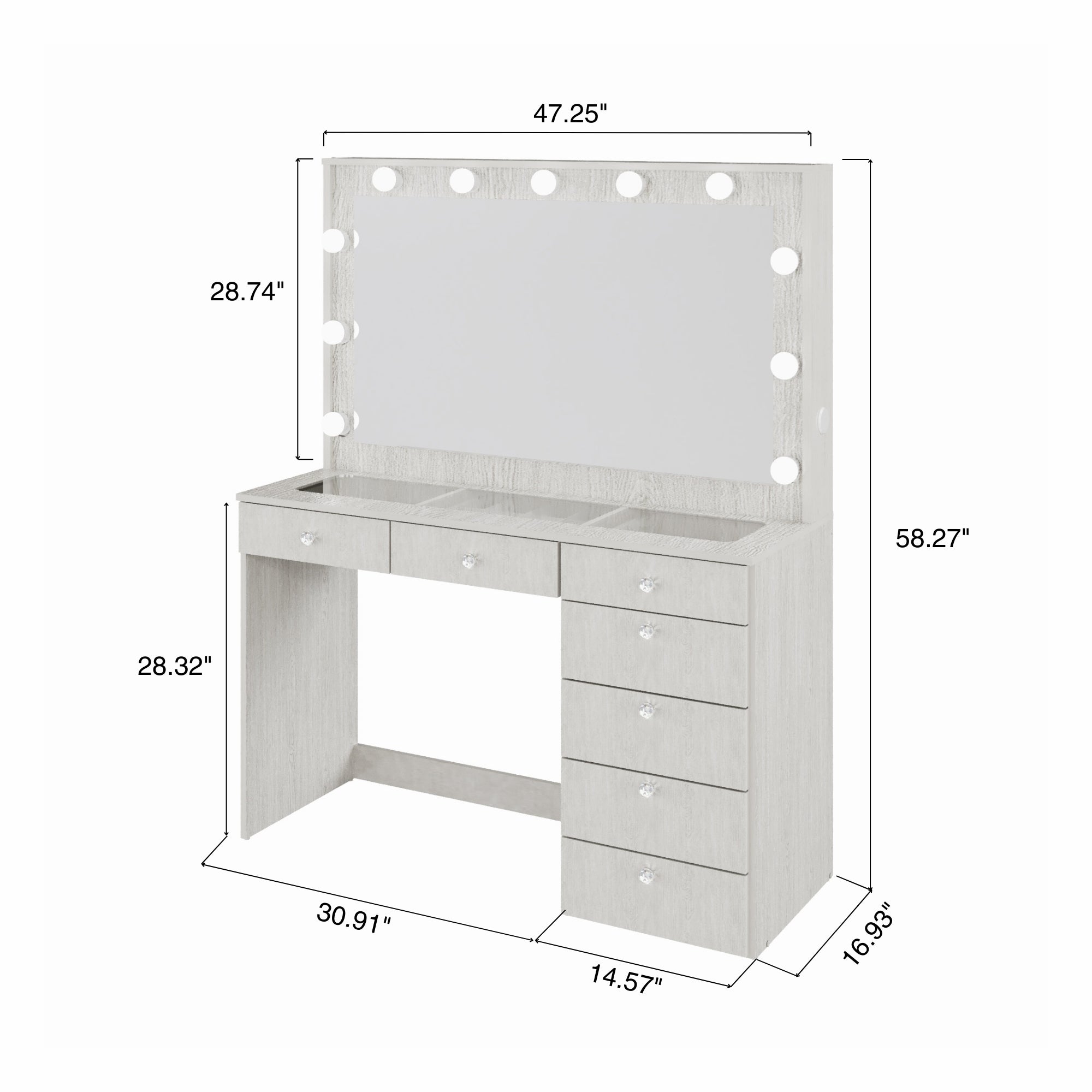 Boahaus Serena Makeup Vanity Table with Built-In Lights & Glass Top | Elegance Redefined