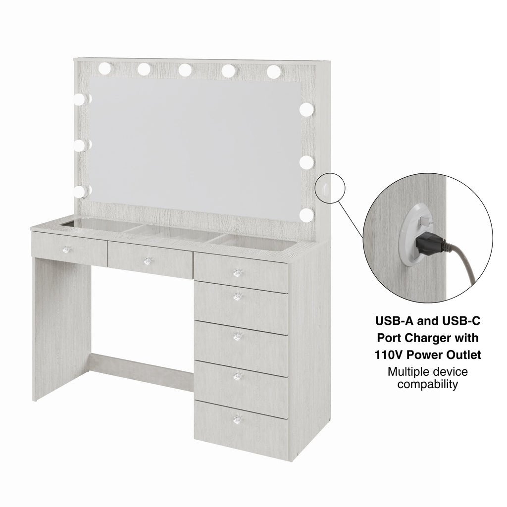 Boahaus Serena Makeup Vanity Table with Built-In Lights & Glass Top | Elegance Redefined