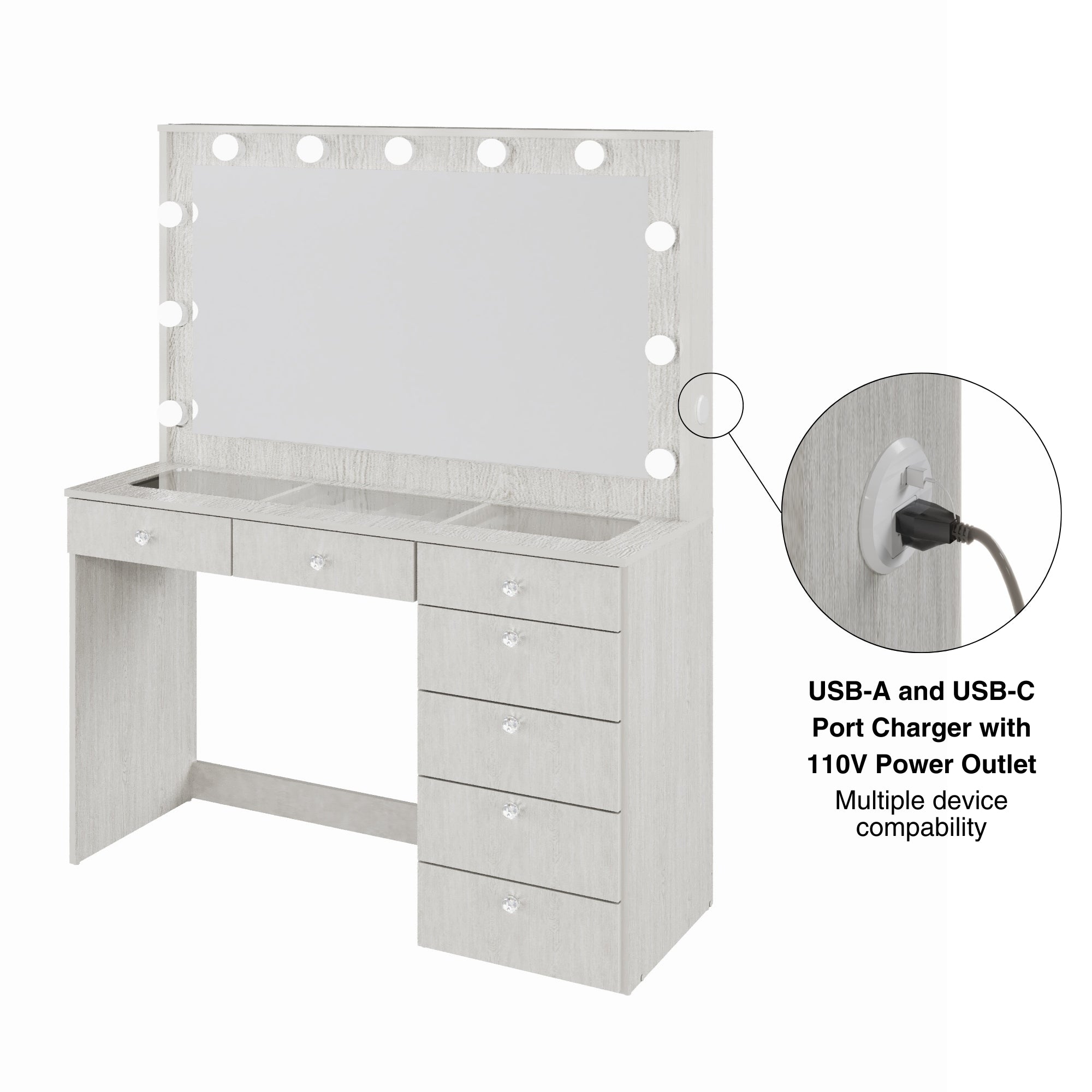 Boahaus Serena Makeup Vanity Table with Built-In Lights & Glass Top | Elegance Redefined