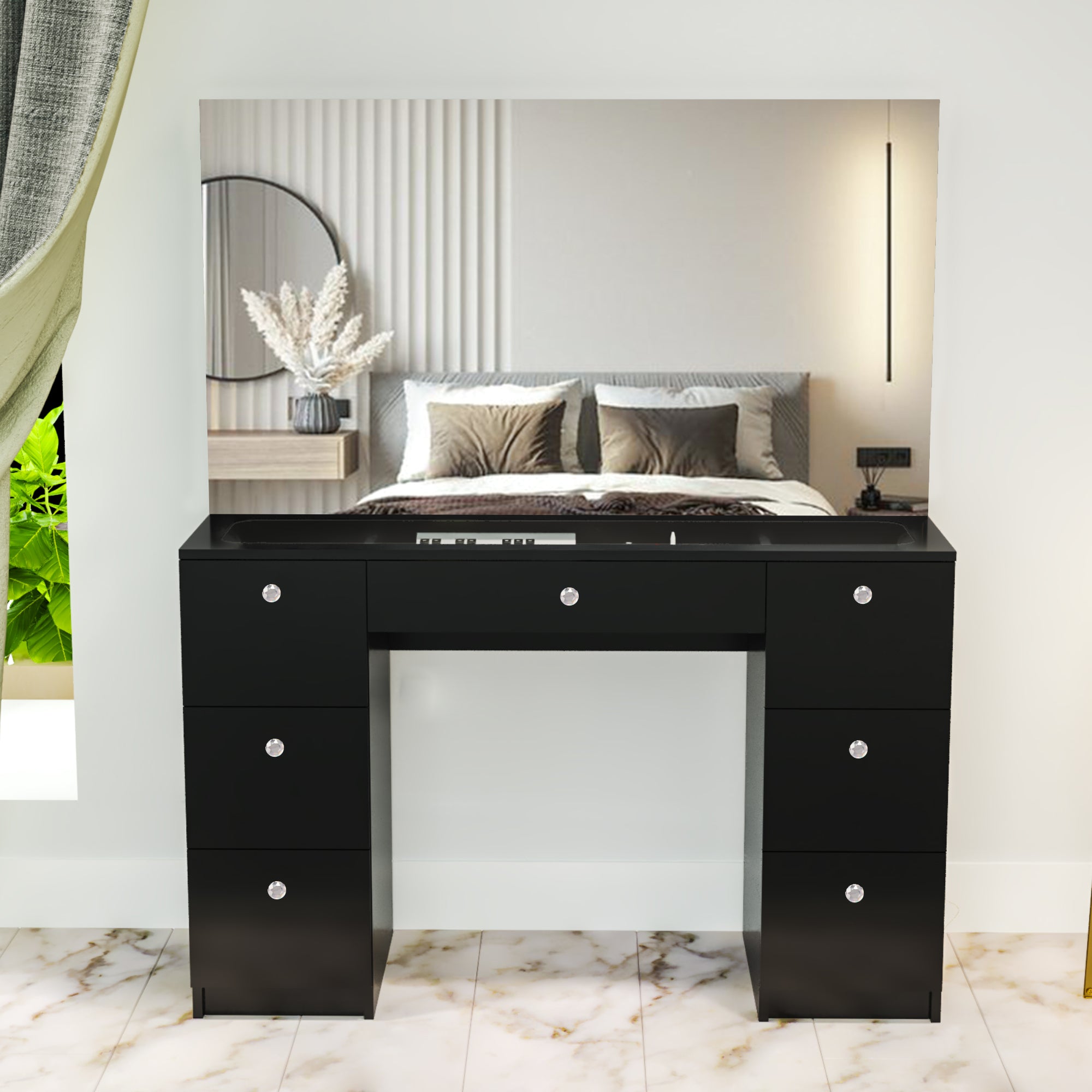 Boahaus Venus Makeup Vanity Table with Glass Top & Power Outlet | Elegance Redefined