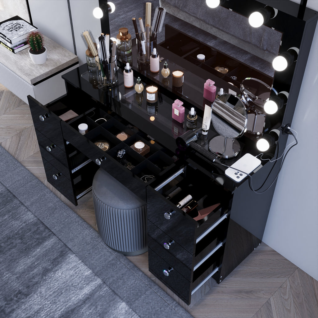 Yara Lighted Vanity with Glass Top and Crystal Knobs – Elegance Redefined