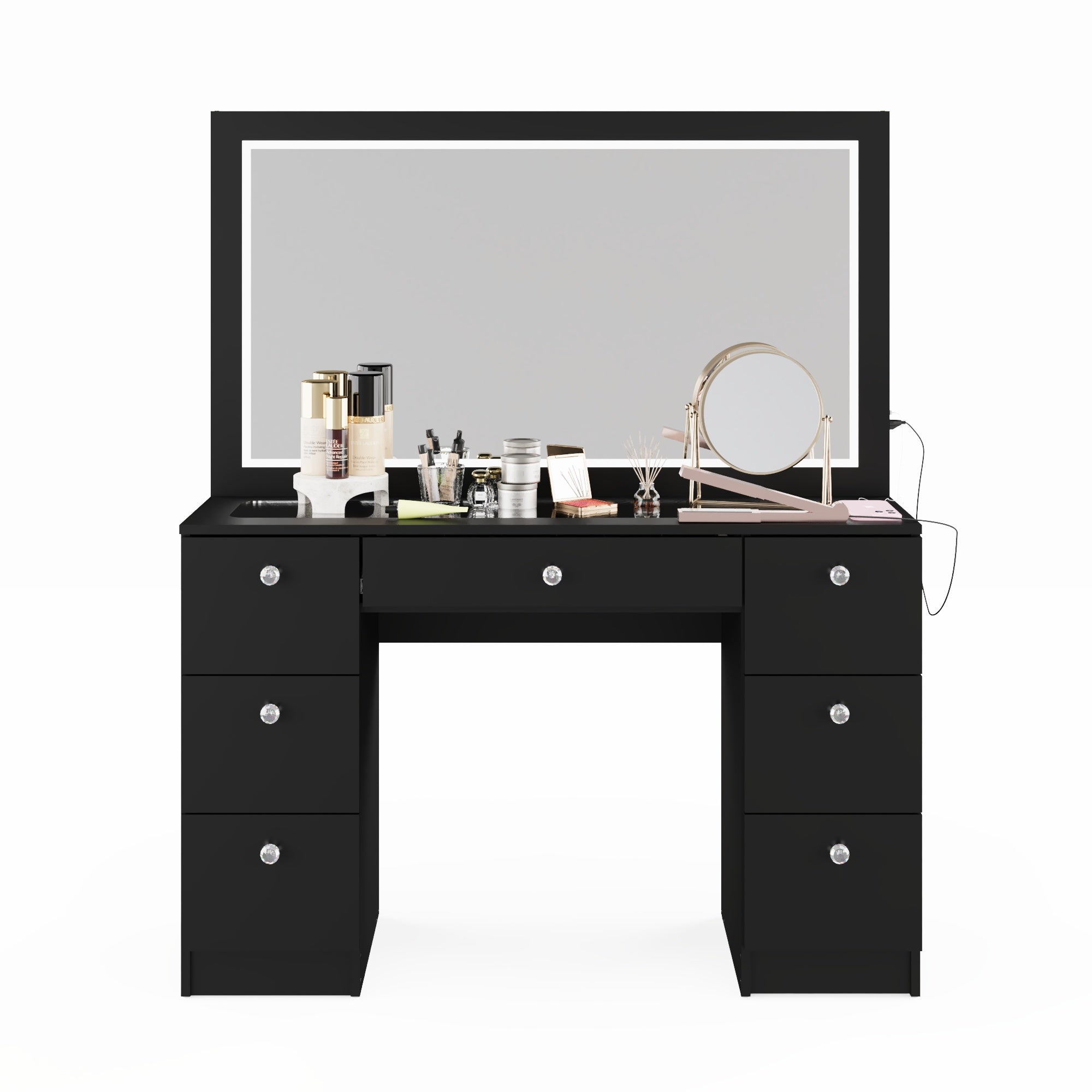 Boahaus Seraphine Makeup Vanity Table with LED Light Strip & Glass Top | Elegance Redefined