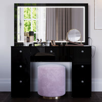 Boahaus Seraphine Makeup Vanity Table with LED Light Strip & Glass Top | Elegance Redefined