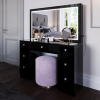 Boahaus Seraphine Makeup Vanity Table with LED Light Strip & Glass Top | Elegance Redefined