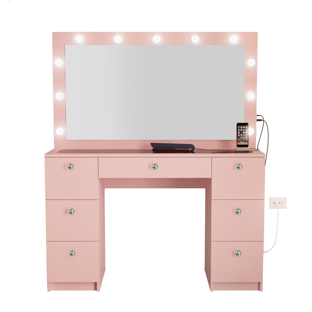 Yara Lighted Vanity with Glass Top and Crystal Knobs – Elegance Redefined