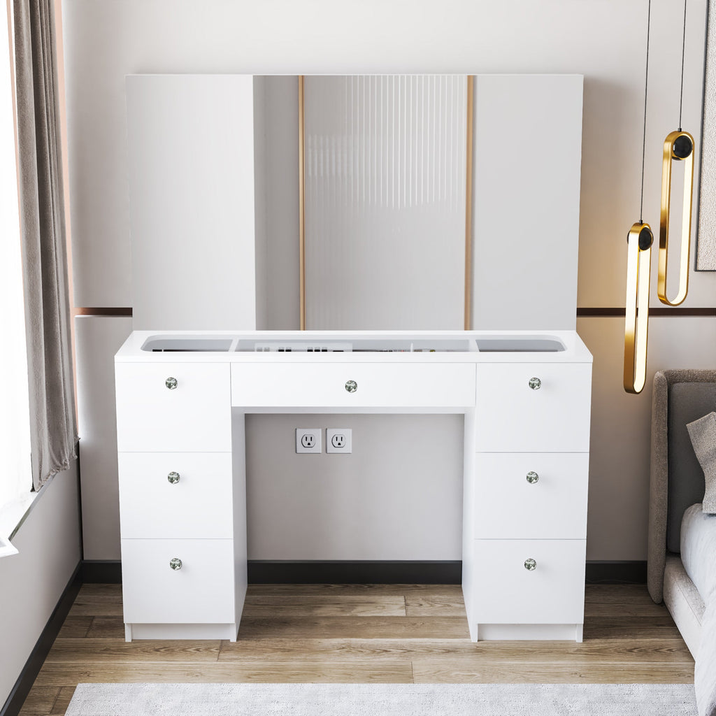 Boahaus Venus Makeup Vanity Table with Glass Top & Power Outlet | Elegance Redefined