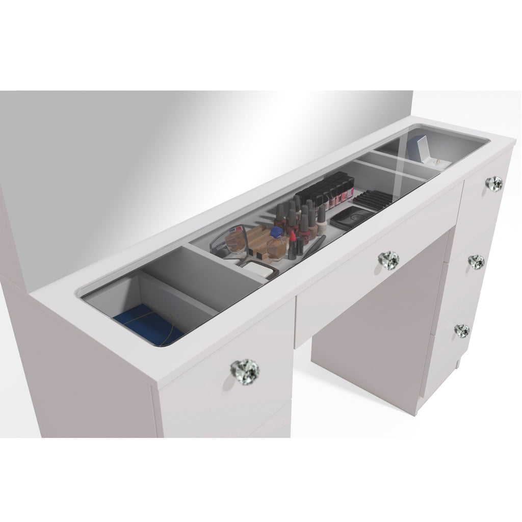 Boahaus Venus Makeup Vanity Table with Glass Top & Power Outlet | Elegance Redefined