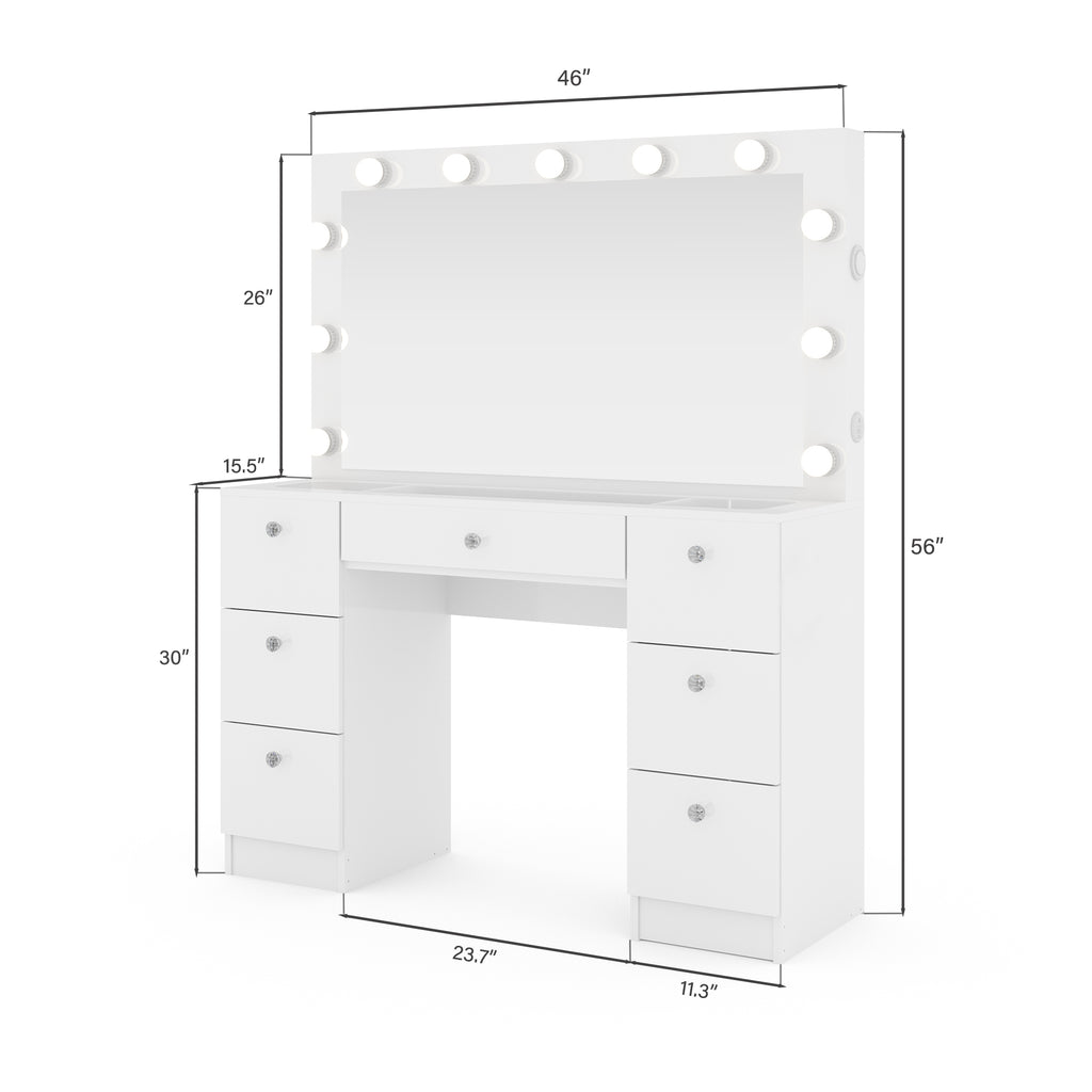 Wren Makeup Vanity with Luxurious Glass Top, Jewelry Divider, and Charging Station | Premium Boahaus Vanity