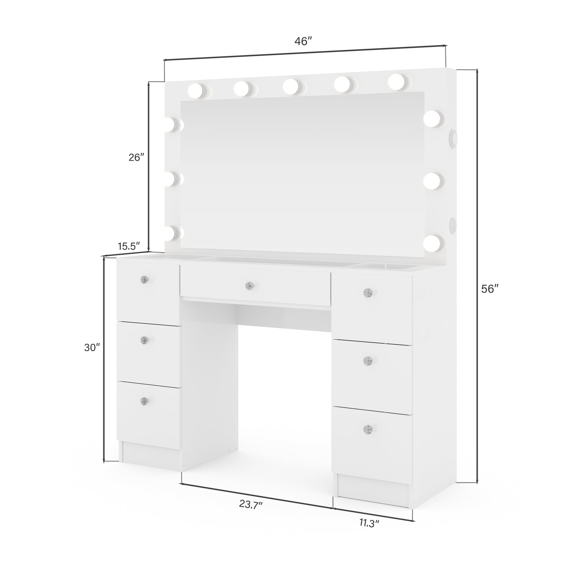 Wren Makeup Vanity with Luxurious Glass Top, Jewelry Divider, and Charging Station | Premium Boahaus Vanity