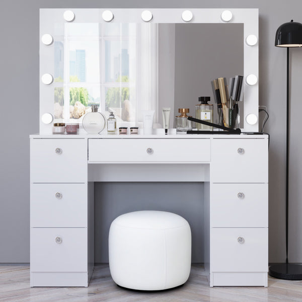 Yara Lighted Vanity with Glass Top and Crystal Knobs – Elegance Redefined