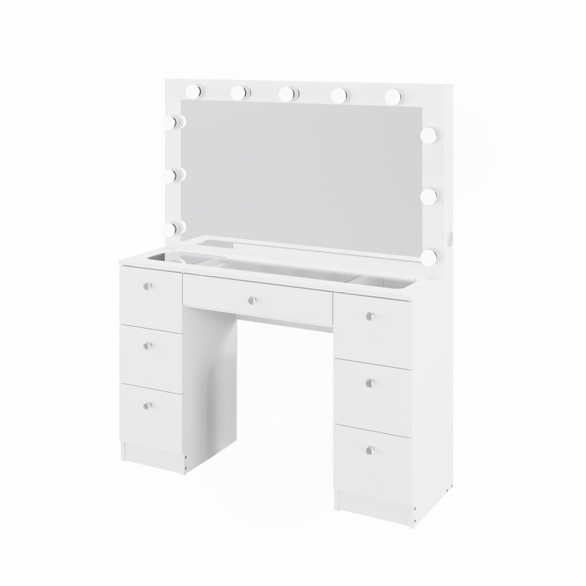 Yara Lighted Vanity with Glass Top and Crystal Knobs – Elegance Redefined