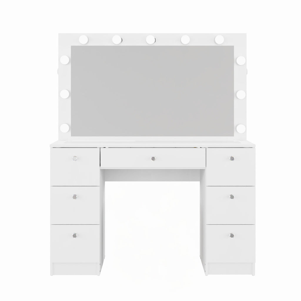 Yara Lighted Vanity with Glass Top and Crystal Knobs – Elegance Redefined