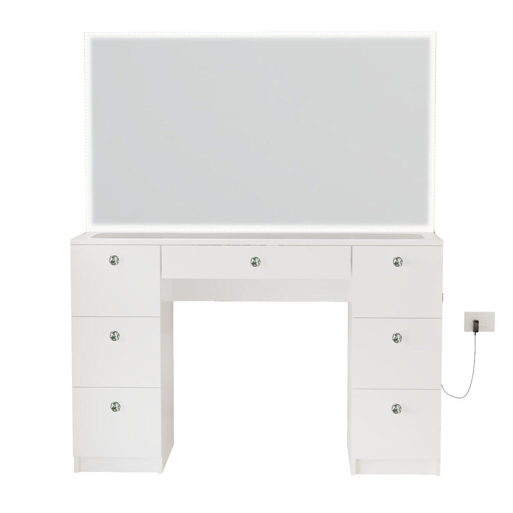 Boahaus Seraphine Makeup Vanity Table with LED Light Strip & Glass Top | Elegance Redefined