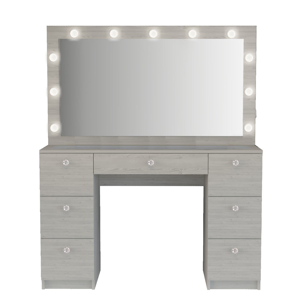 Yara Lighted Vanity with Glass Top and Crystal Knobs – Elegance Redefined