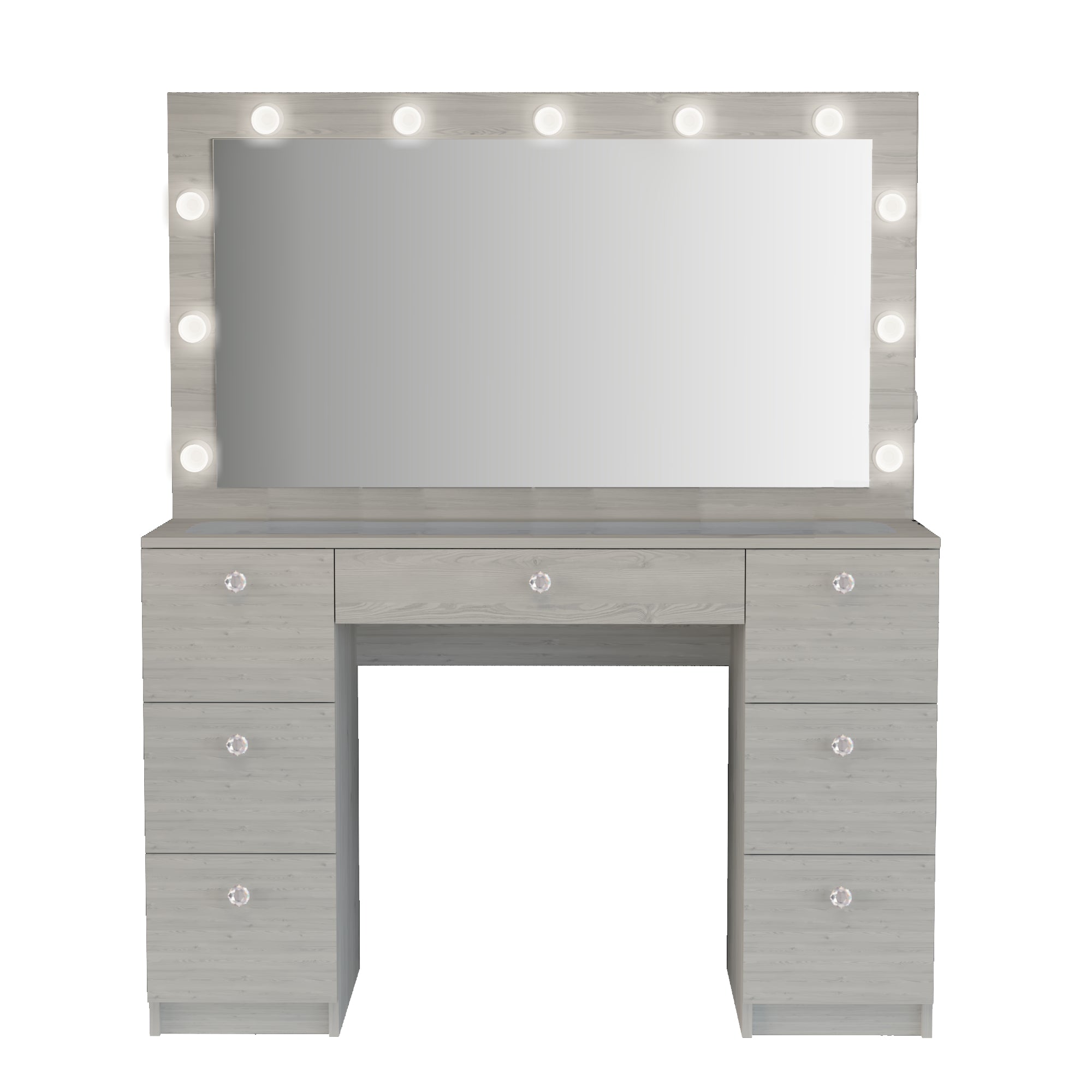 Yara Lighted Vanity with Glass Top and Crystal Knobs – Elegance Redefined