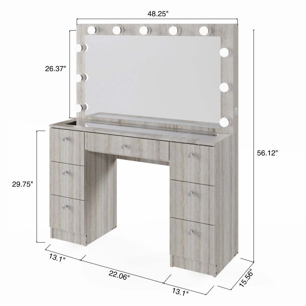 Yara Lighted Vanity with Glass Top and Crystal Knobs – Elegance Redefined