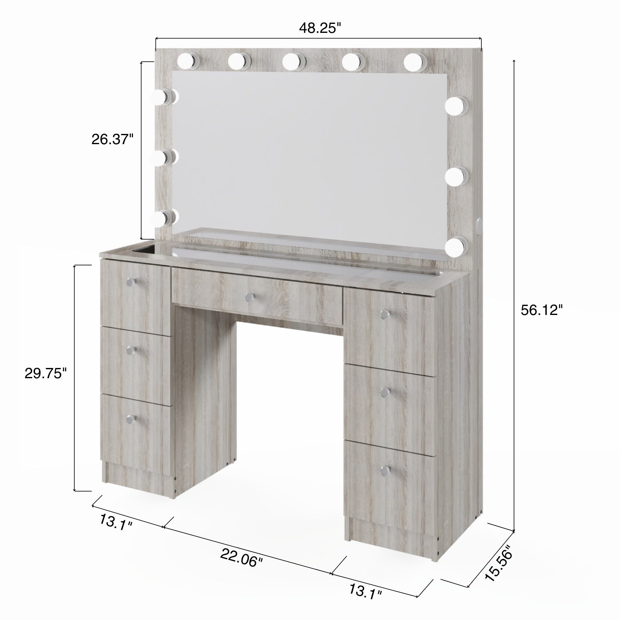 Yara Lighted Vanity with Glass Top and Crystal Knobs – Elegance Redefined