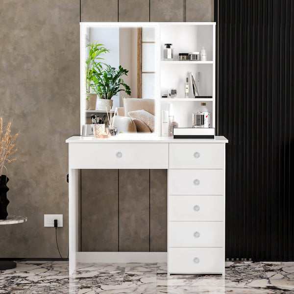 Flora Vanity Desk with LED Lights & Ample Storage