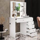 Flora Vanity Desk with LED Lights & Ample Storage