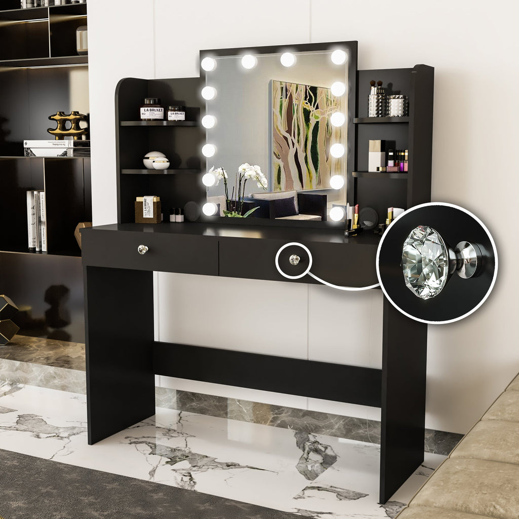 Boahaus Sophie Lighted Vanity Desk with Customizable Knobs | Black Elegance Redefined