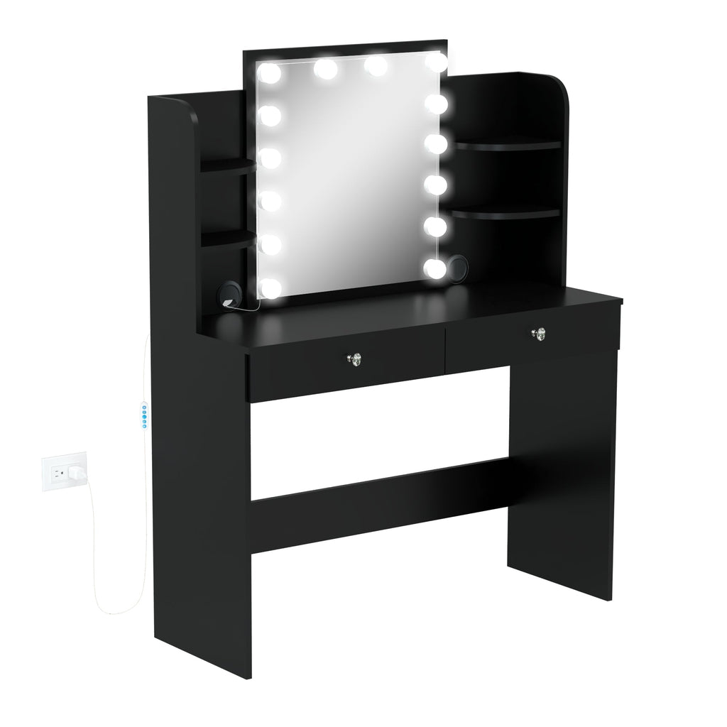 Boahaus Sophie Lighted Vanity Desk with Customizable Knobs | Black Elegance Redefined