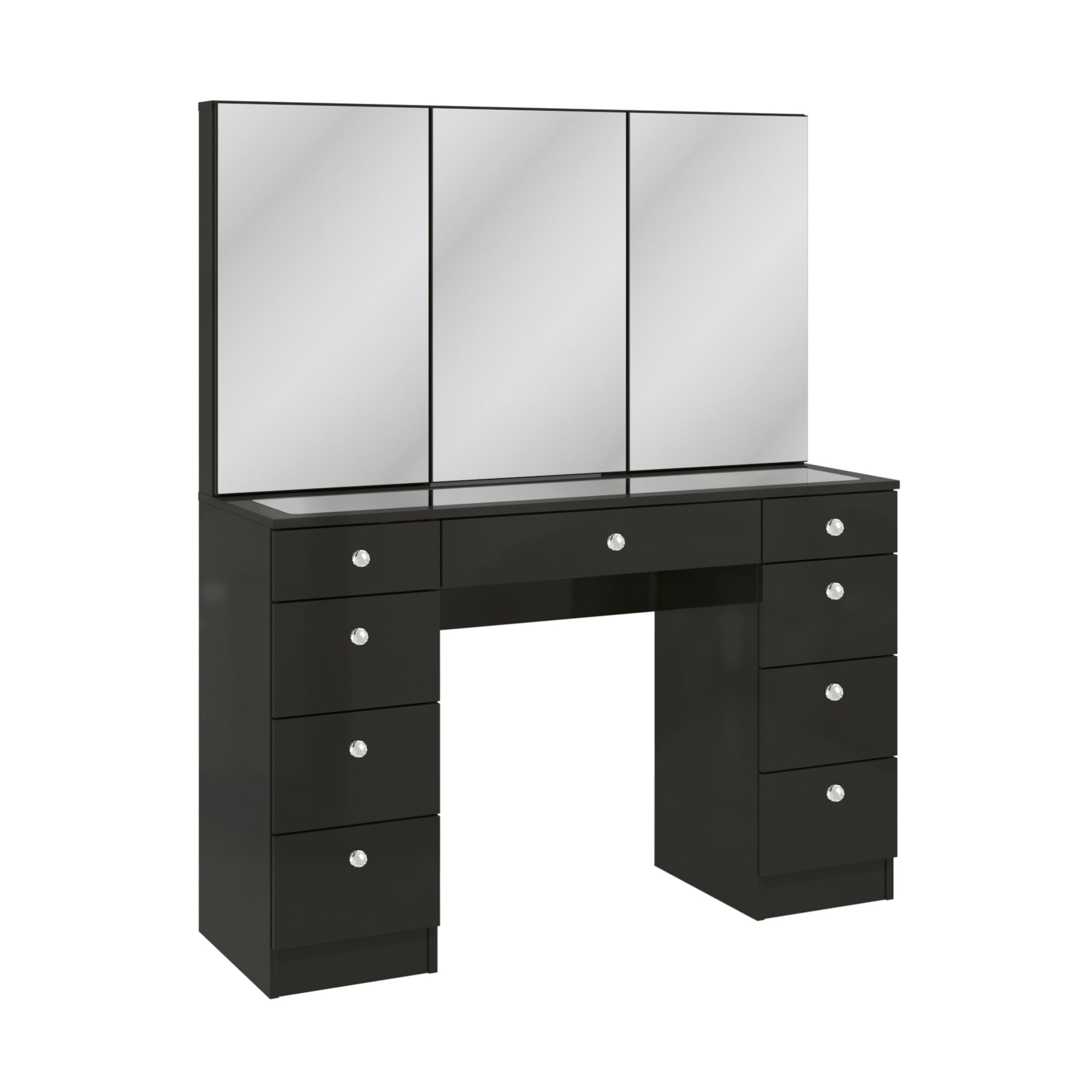 Boahaus Lily Makeup Vanity Table with Frameless Cabinet Mirrors & Glass Top | Elegance Redefined