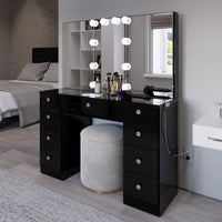 Anne Trifold Makeup Vanity with Lights, Cabinets, and Modern Design | Premium Boahaus Vanity