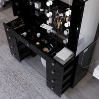 Anne Trifold Makeup Vanity with Lights, Cabinets, and Modern Design | Premium Boahaus Vanity