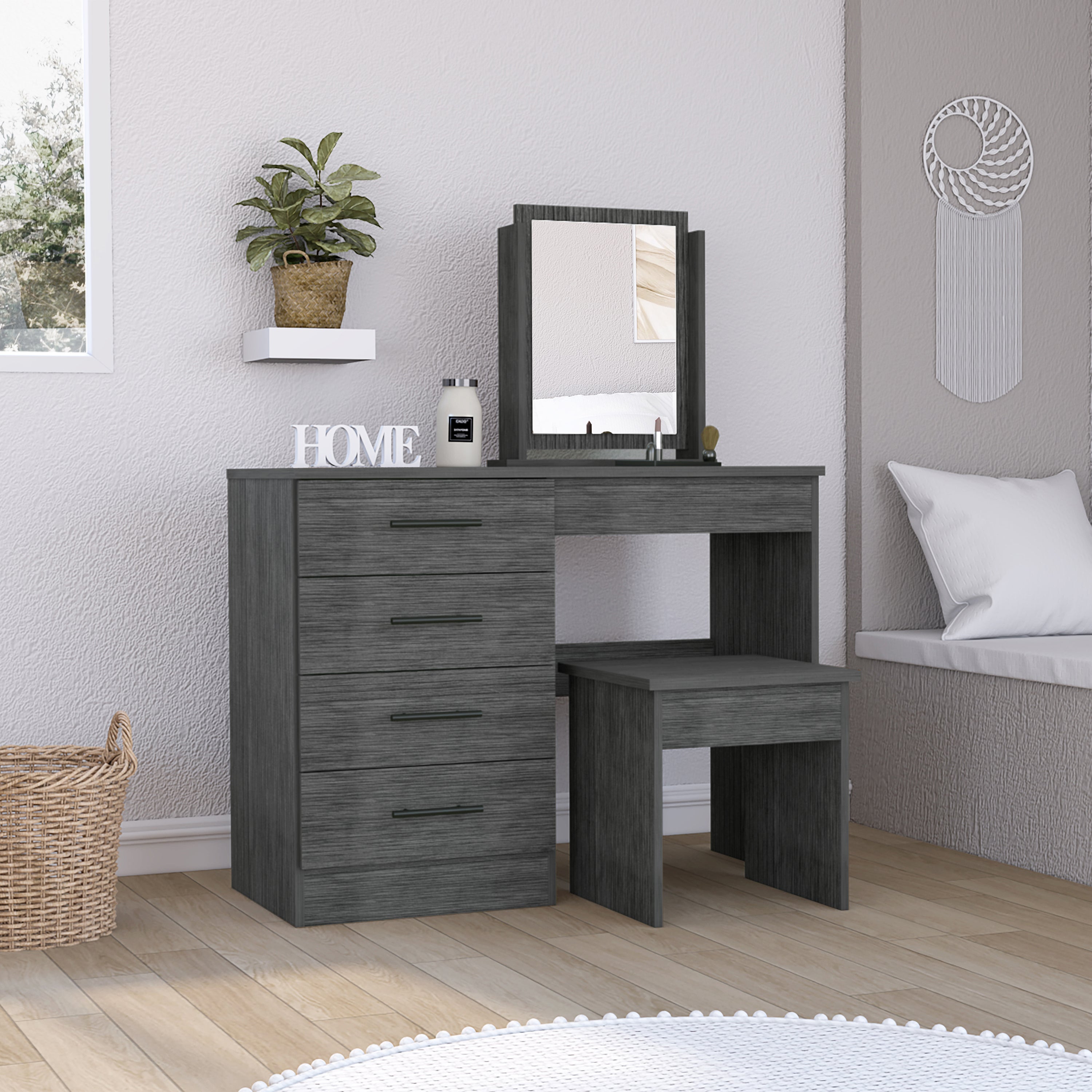 Boahaus Tyche Dressing Table with Storage Drawers, Mirror & Stool | Elegance Redefined