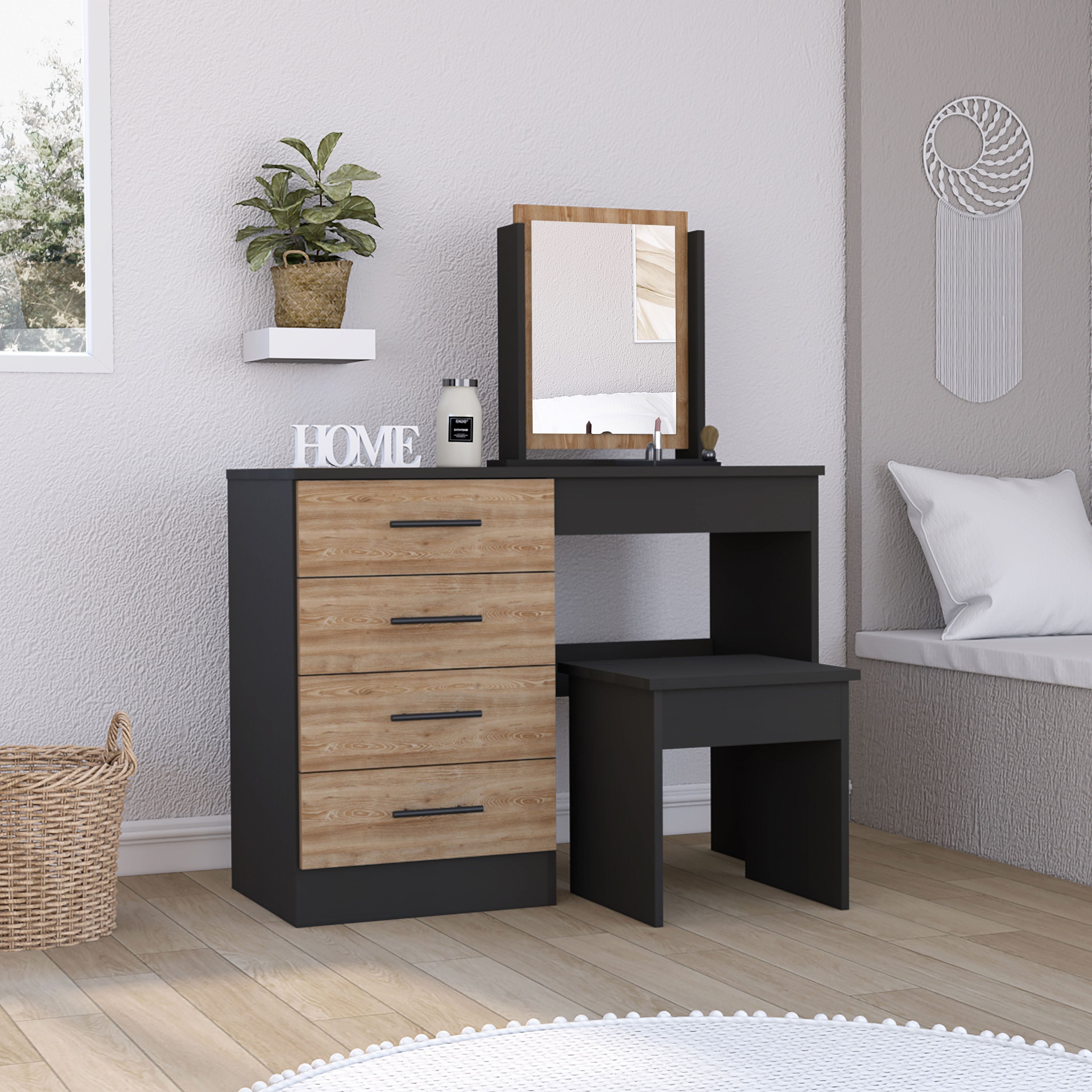 Boahaus Tyche Dressing Table with Storage Drawers, Mirror & Stool | Elegance Redefined