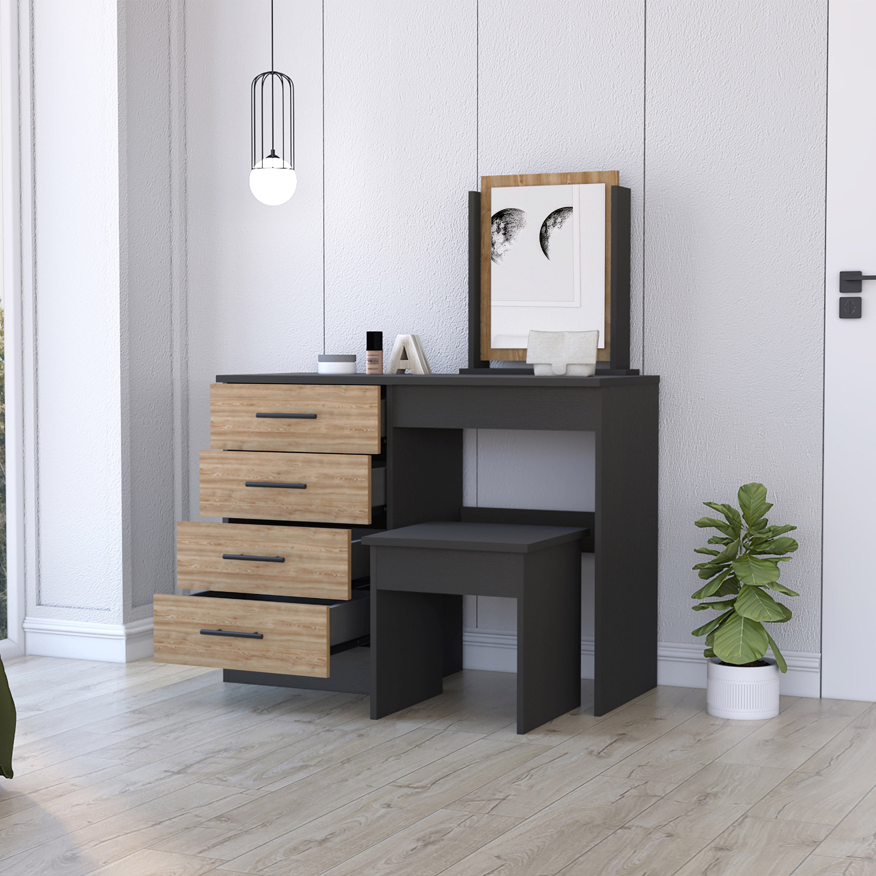 Boahaus Tyche Dressing Table with Storage Drawers, Mirror & Stool | Elegance Redefined