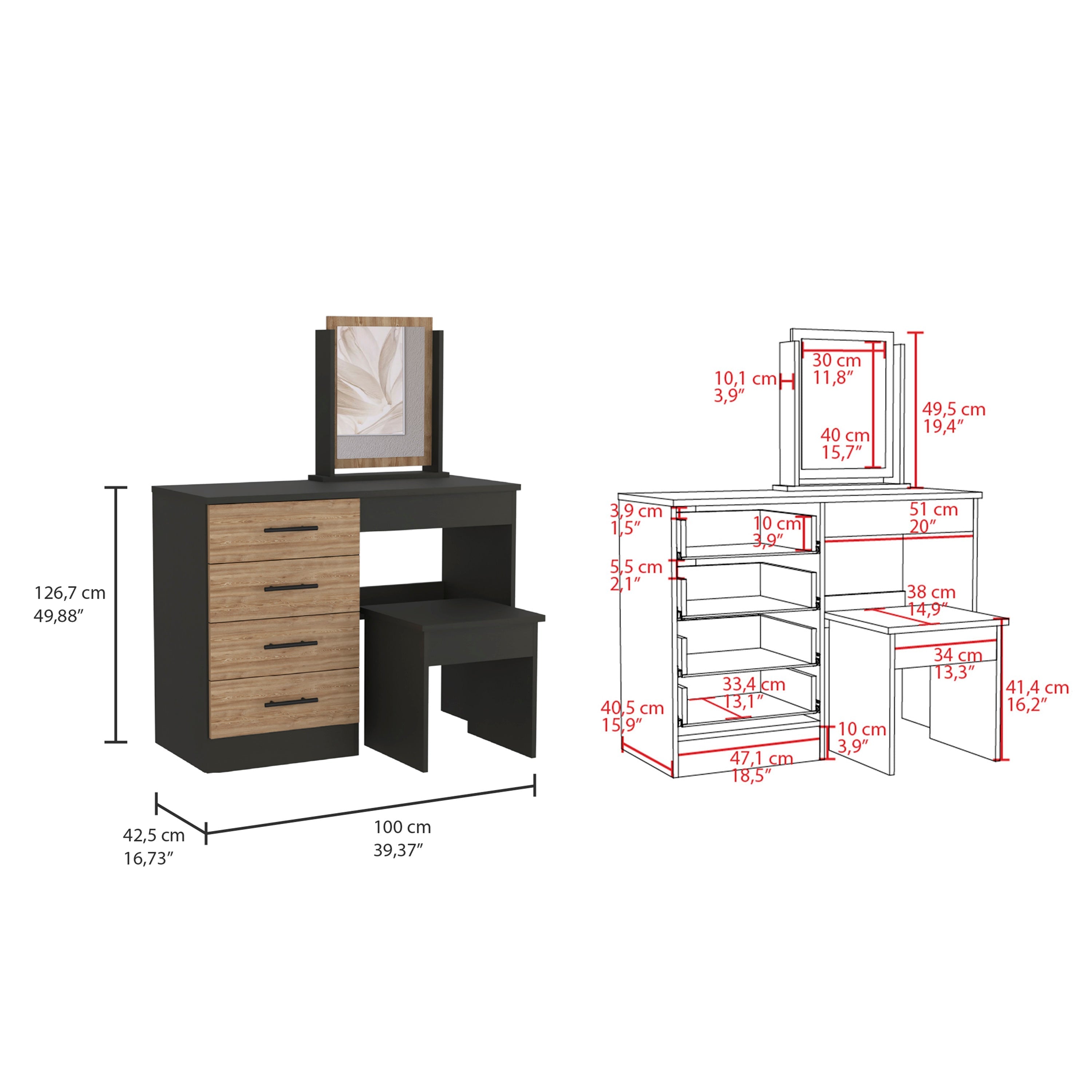 Boahaus Tyche Dressing Table with Storage Drawers, Mirror & Stool | Elegance Redefined