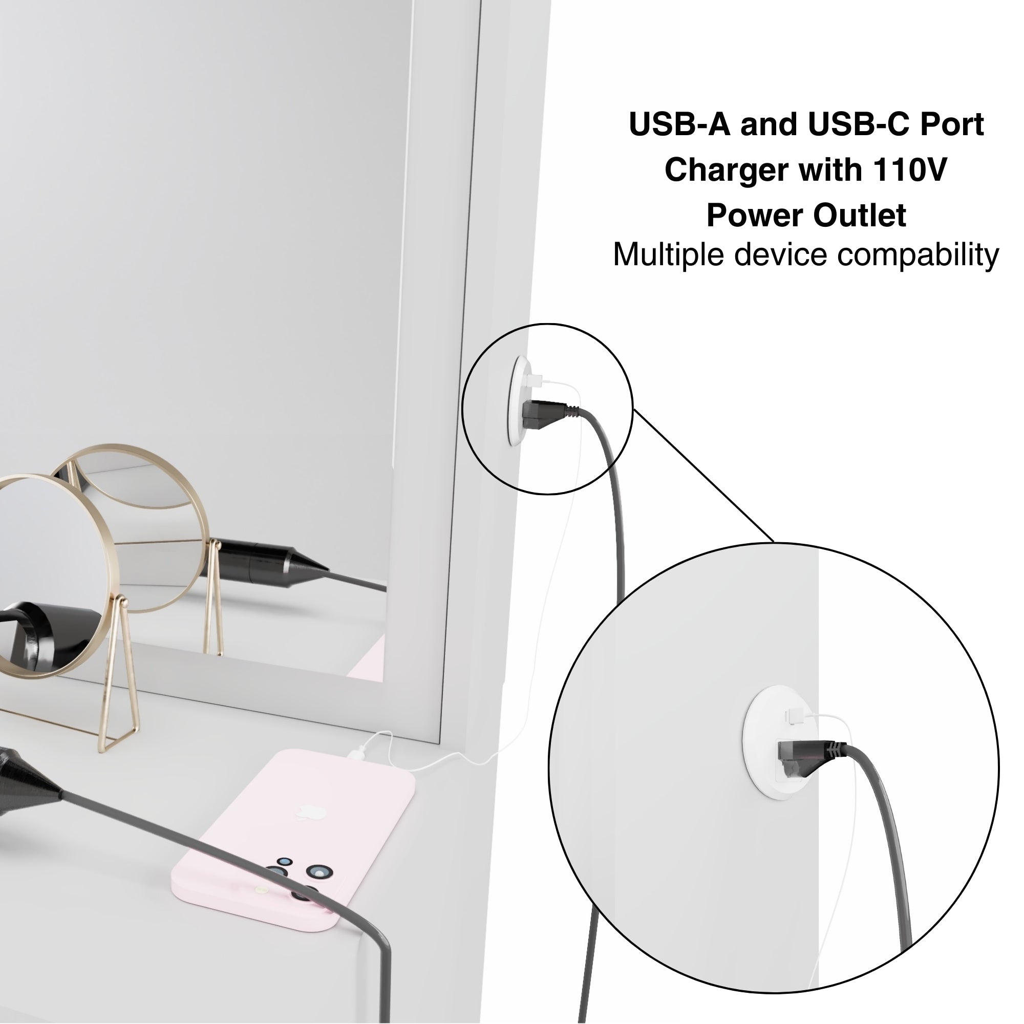 Boahaus Ketevan Lighted Vanity Table with Glass Top | White Premium Design