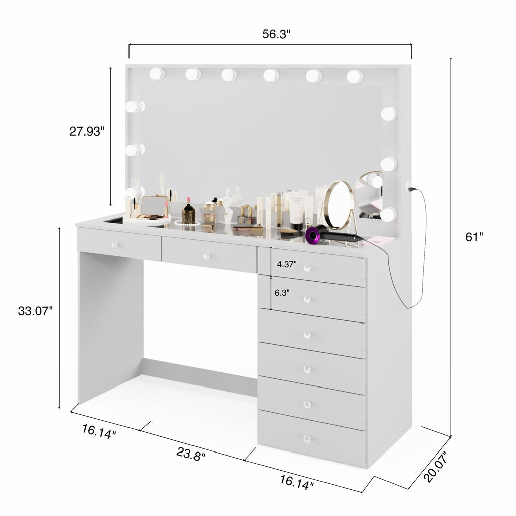 Boahaus Ketevan Lighted Vanity Table with Glass Top | White Premium Design