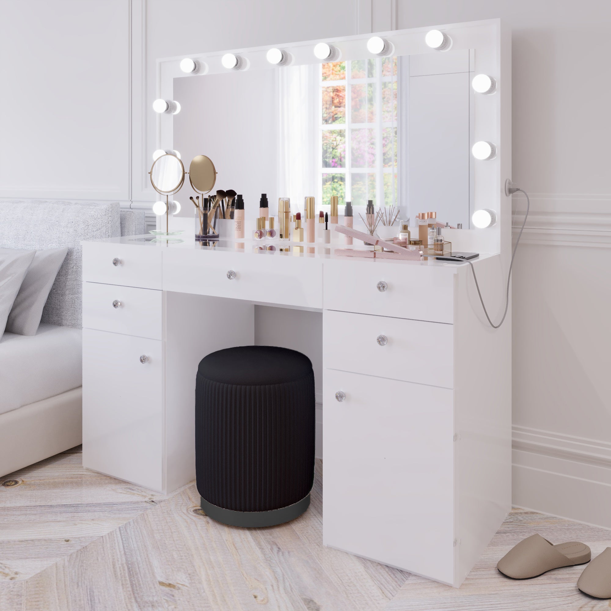 Boahaus Kiana Lighted Vanity Table with Glass Top | White Premium Design