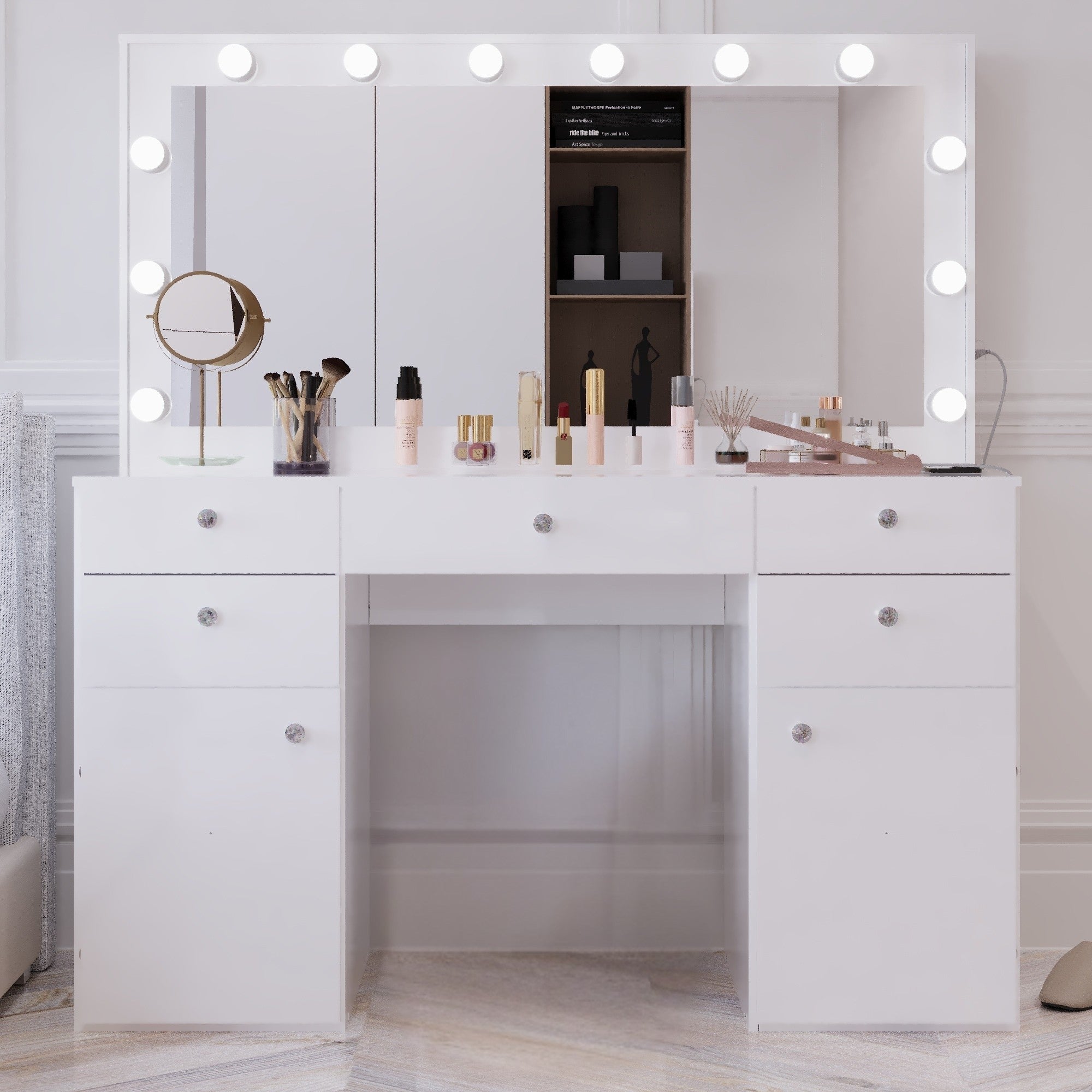 Boahaus Kiana Lighted Vanity Table with Glass Top | White Premium Design