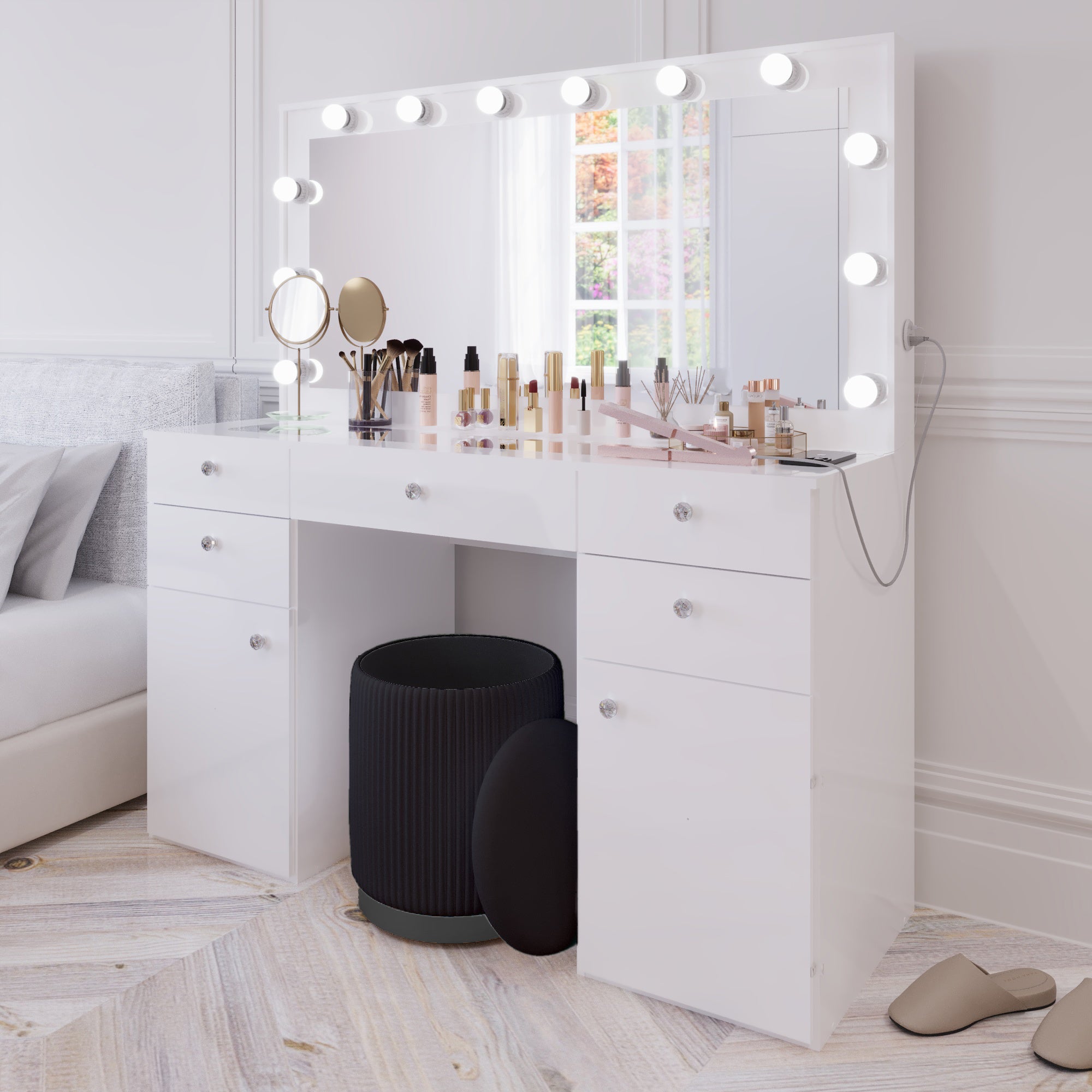 Boahaus Kiana Lighted Vanity Table with Glass Top | White Premium Design