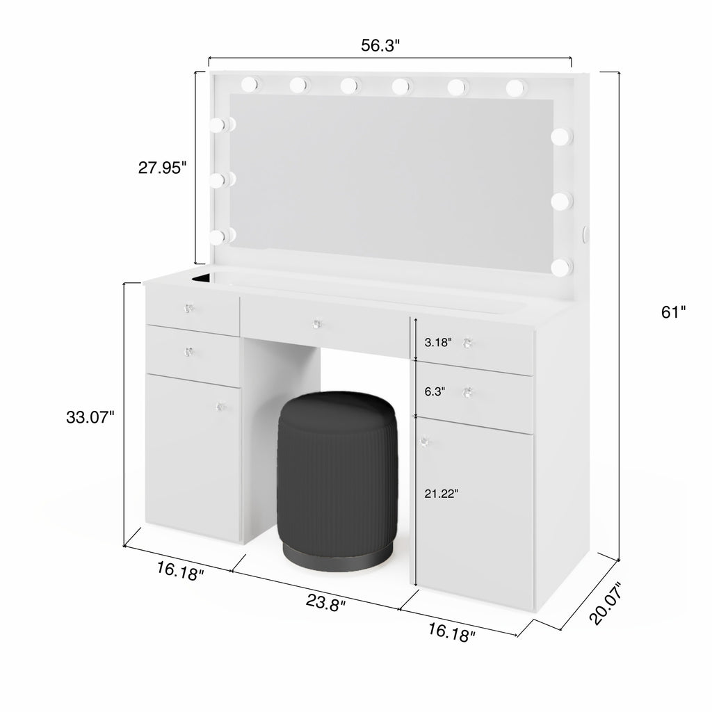 Boahaus Kiana Lighted Vanity Table with Glass Top | White Premium Design
