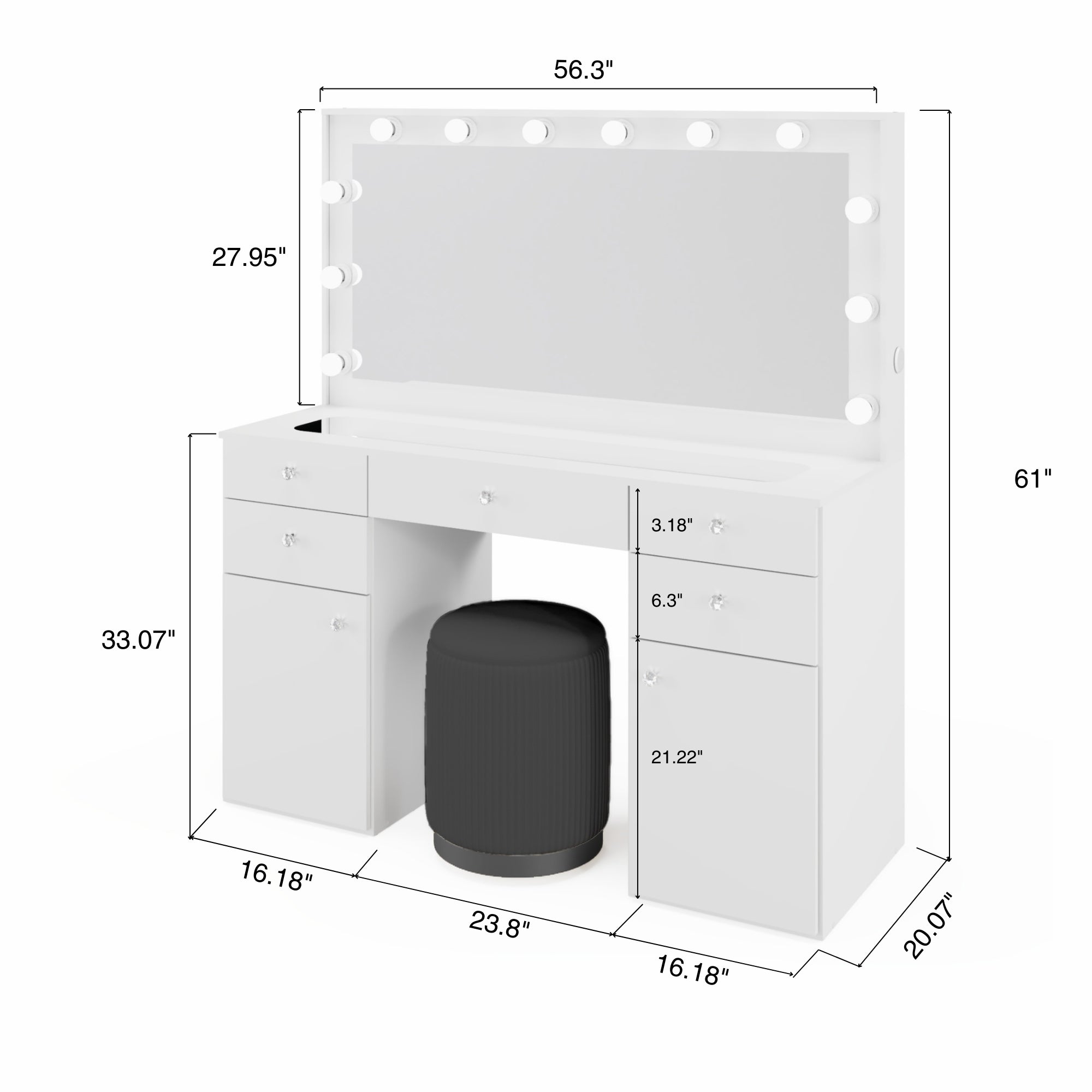 Boahaus Kiana Lighted Vanity Table with Glass Top | White Premium Design