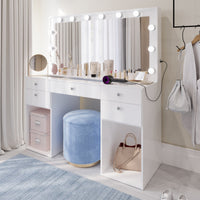 Boahaus Amira Lighted Vanity Table with Glass Top | White Premium Design