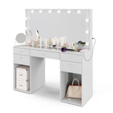 Boahaus Amira Lighted Vanity Table with Glass Top | White Premium Design