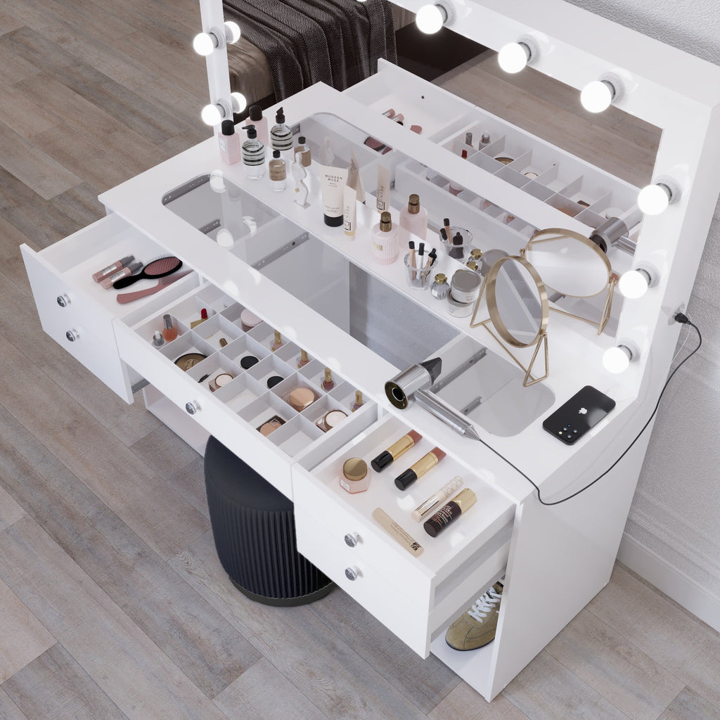 Boahaus Amira Lighted Vanity Table with Glass Top | White Premium Design