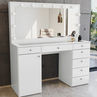 Boahaus Jezebel Lighted Vanity Table with Glass Top | White Premium Design