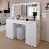 Boahaus Jezebel Lighted Vanity Table with Glass Top | White Premium Design