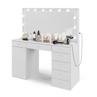 Boahaus Jezebel Lighted Vanity Table with Glass Top | White Premium Design