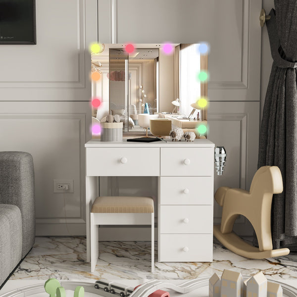 Boahaus Kim Small Kids Vanity with Mirror, Lights, and Chair