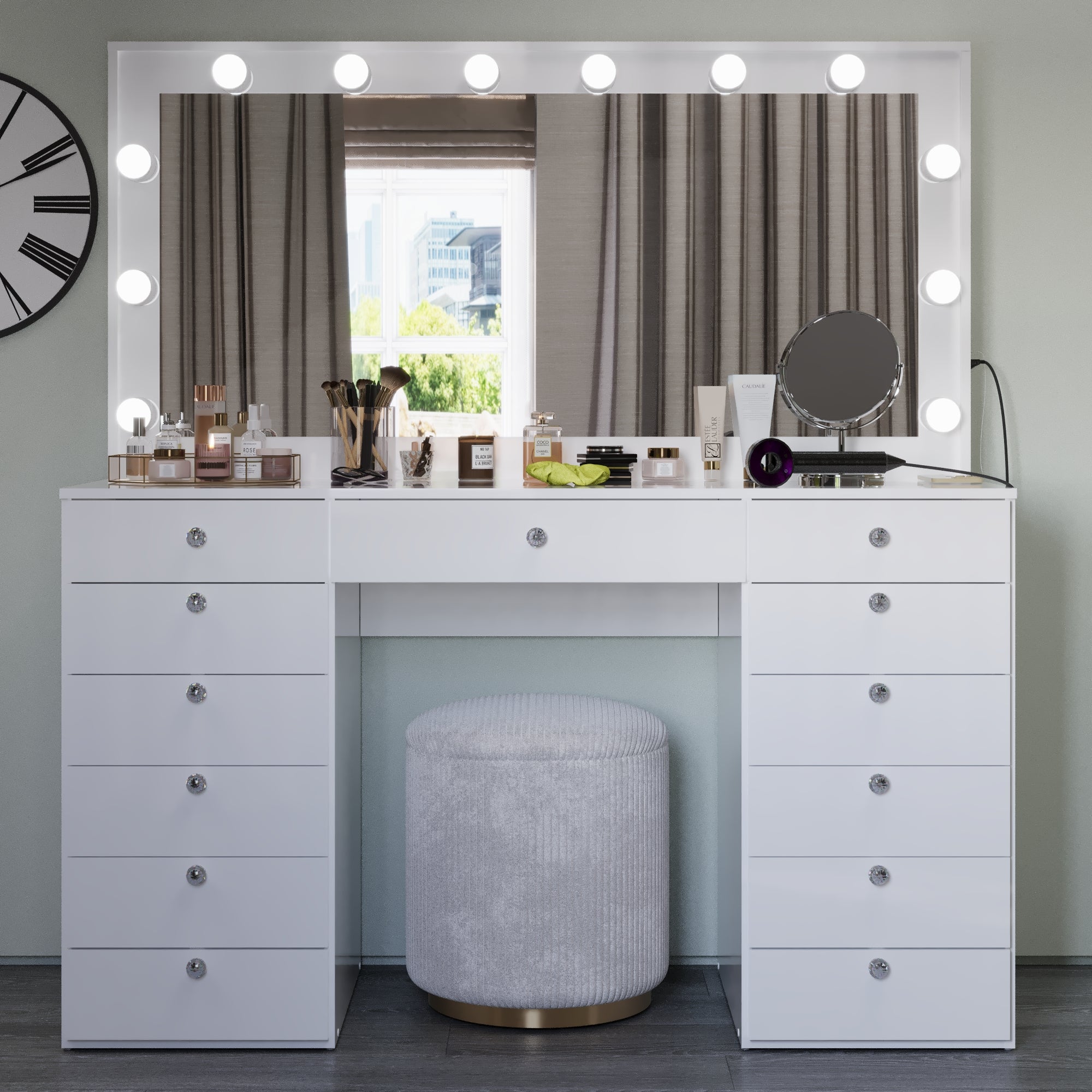 Boahaus Lindsay Lighted Vanity Table with Glass Top | White Premium Design