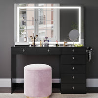 Brielle Makeup Vanity with Adjustable LED Mirror, Bluetooth Speakers, and Charging Station | Premium Boahaus Vanity (W)