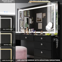 Brielle Makeup Vanity with Adjustable LED Mirror, Bluetooth Speakers, and Charging Station | Premium Boahaus Vanity (TG)