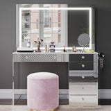 Brielle Makeup Vanity with Adjustable LED Mirror, Bluetooth Speakers, and Charging Station | Premium Boahaus Vanity (TG)